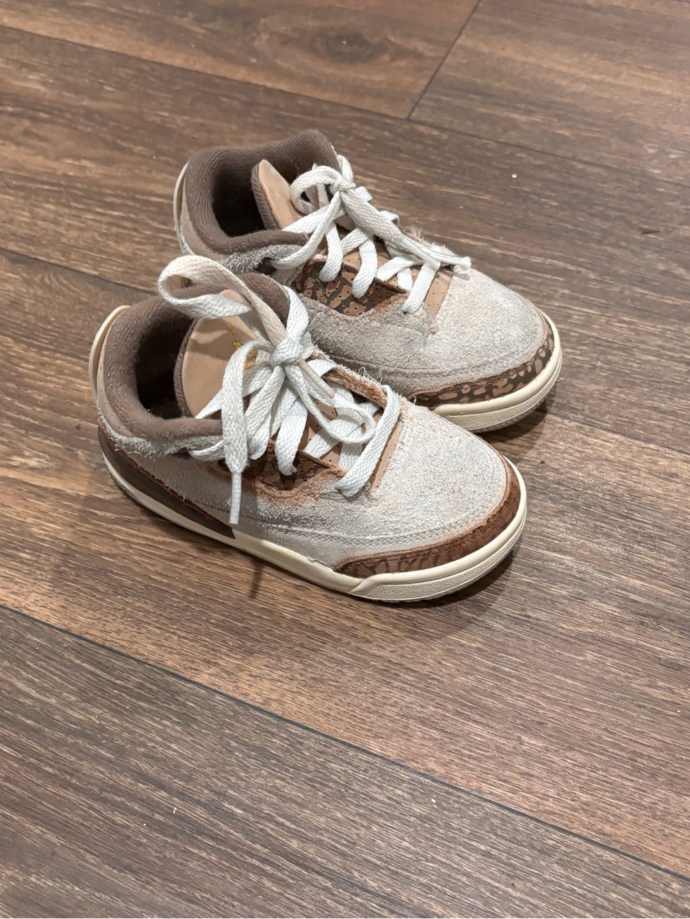 Kids Cream and Brown Lace-Up Sneakers